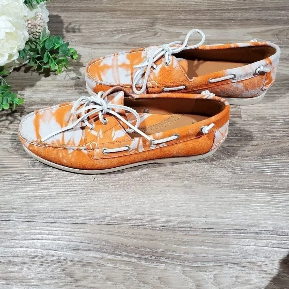 Ralph lauren orange tie dye suede leather men's loafers deck shoes size 11 new!!